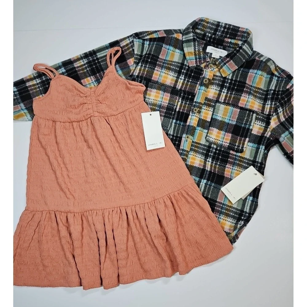 O'Neill Girls‎ Size Small 2 Piece Bundle - Dress + Plaid Button Up Shirt - NWT